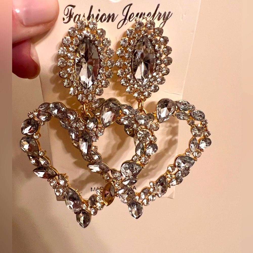 Crystal Heart Drop Statement Earrings